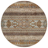 8' Chocolate And Gray Round Southwestern Washable Indoor Outdoor Area Rug