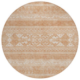 8' Copper And Ivory Round Southwestern Washable Indoor Outdoor Area Rug