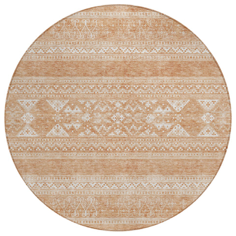 8' Copper And Ivory Round Southwestern Washable Indoor Outdoor Area Rug