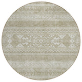 8' Khaki Taupe And Ivory Round Southwestern Washable Indoor Outdoor Area Rug
