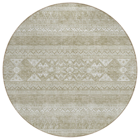8' Khaki Taupe And Ivory Round Southwestern Washable Indoor Outdoor Area Rug