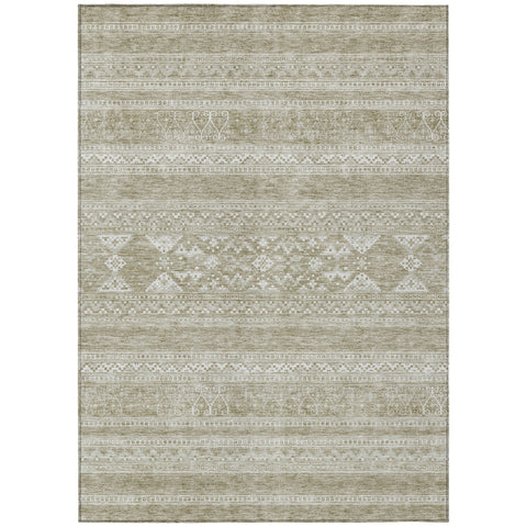 8' X 10' Khaki Taupe And Ivory Southwestern Washable Indoor Outdoor Area Rug