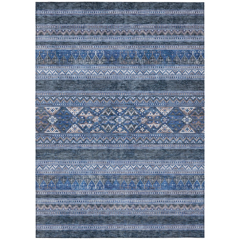 3' X 5' Navy Blue And Denim Blue Southwestern Washable Indoor Outdoor Area Rug
