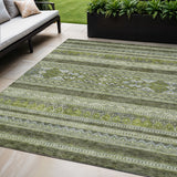 5' X 8' Olive Green And Artichoke Green Southwestern Washable Indoor Outdoor Area Rug