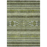 5' X 8' Olive Green And Artichoke Green Southwestern Washable Indoor Outdoor Area Rug