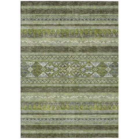 5' X 8' Olive Green And Artichoke Green Southwestern Washable Indoor Outdoor Area Rug