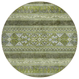 8' Olive Green And Artichoke Green Round Southwestern Washable Indoor Outdoor Area Rug