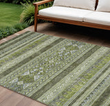 8' X 10' Olive Green And Artichoke Green Southwestern Washable Indoor Outdoor Area Rug