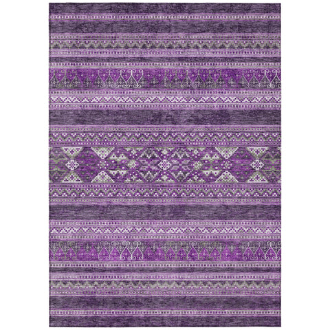 5' X 8' Purple Eggplant And Gray Southwestern Washable Indoor Outdoor Area Rug