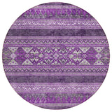 8' Purple Eggplant And Gray Round Southwestern Washable Indoor Outdoor Area Rug
