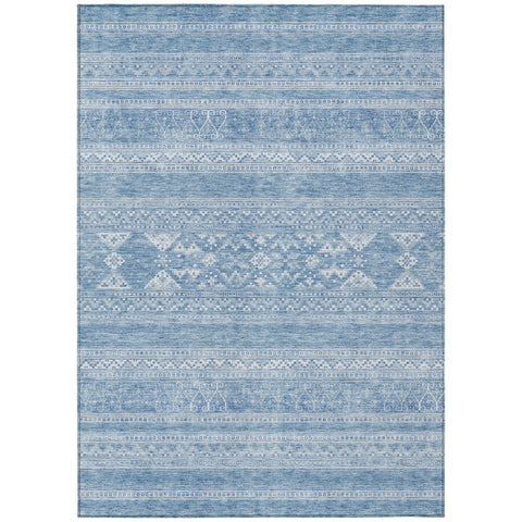 3' X 5' Sky Blue And Ivory Southwestern Washable Indoor Outdoor Area Rug