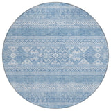 8' Sky Blue And Ivory Round Southwestern Washable Indoor Outdoor Area Rug