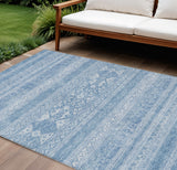8' X 10' Sky Blue And Ivory Southwestern Washable Indoor Outdoor Area Rug