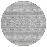 8' Silver Gray And Ivory Round Southwestern Washable Indoor Outdoor Area Rug