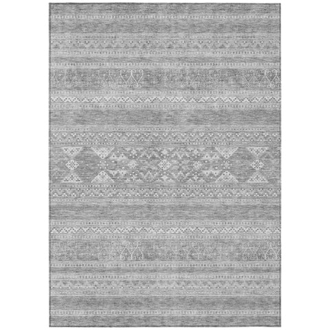 8' X 10' Silver Gray And Ivory Southwestern Washable Indoor Outdoor Area Rug