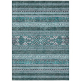 5' X 8' Teal Blue Ivory And Gray Southwestern Washable Indoor Outdoor Area Rug
