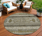 8' Taupe Beige And Ivory Round Southwestern Washable Indoor Outdoor Area Rug