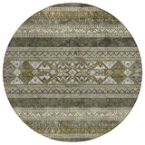 8' Taupe Beige And Ivory Round Southwestern Washable Indoor Outdoor Area Rug