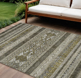8' X 10' Taupe Beige And Ivory Southwestern Washable Indoor Outdoor Area Rug