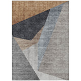 3' X 5' Taupe Beige And Gray Abstract Washable Indoor Outdoor Area Rug