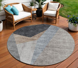 8' Taupe Beige And Gray Round Abstract Washable Indoor Outdoor Area Rug
