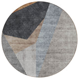 8' Taupe Beige And Gray Round Abstract Washable Indoor Outdoor Area Rug
