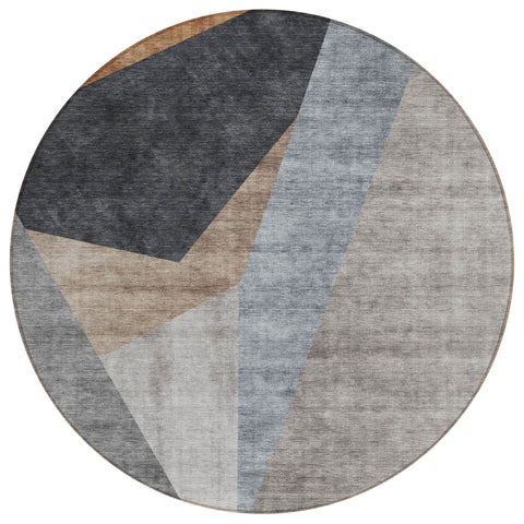 8' Taupe Beige And Gray Round Abstract Washable Indoor Outdoor Area Rug