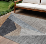 8' X 10' Taupe Beige And Gray Abstract Washable Indoor Outdoor Area Rug