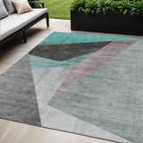 5' X 8' Teal Blue Aqua And Charcoal Abstract Washable Indoor Outdoor Area Rug
