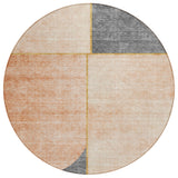8' Coral Peach And Gray Round Abstract Washable Indoor Outdoor Area Rug
