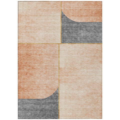 8' X 10' Coral Peach And Gray Abstract Washable Indoor Outdoor Area Rug