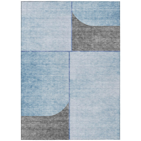 3' X 5' Sky Blue And Denim Blue Abstract Washable Indoor Outdoor Area Rug