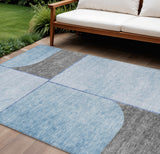 8' X 10' Sky Blue And Denim Blue Abstract Washable Indoor Outdoor Area Rug