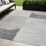 5' X 8' Taupe Beige And Gray Abstract Washable Indoor Outdoor Area Rug