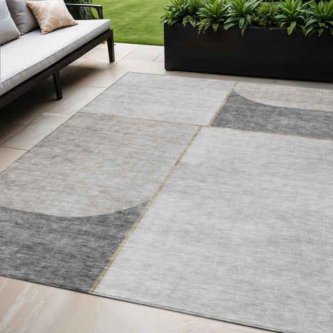 5' X 8' Taupe Beige And Gray Abstract Washable Indoor Outdoor Area Rug