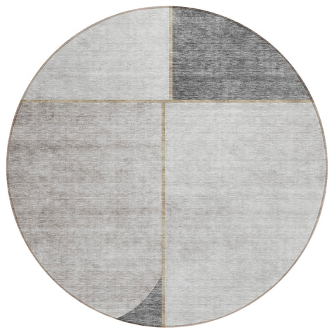 8' Taupe Beige And Gray Round Abstract Washable Indoor Outdoor Area Rug