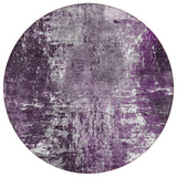8' Eggplant Purple And Lavender Round Abstract Washable Indoor Outdoor Area Rug