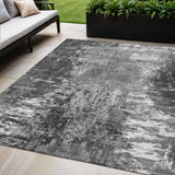 5' X 8' Gray Charcoal And Silver Abstract Washable Indoor Outdoor Area Rug