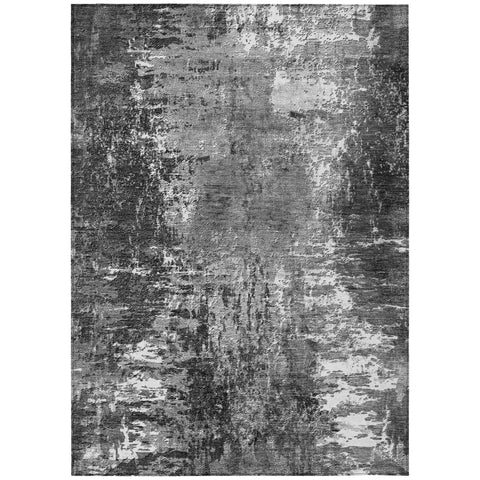 5' X 8' Gray Charcoal And Silver Abstract Washable Indoor Outdoor Area Rug