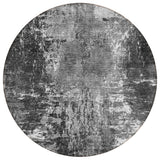 8' Gray Charcoal And Silver Round Abstract Washable Indoor Outdoor Area Rug