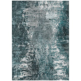 5' X 8' Teal Blue Gray And Charcoal Abstract Washable Indoor Outdoor Area Rug