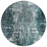 8' Teal Blue Gray And Charcoal Round Abstract Washable Indoor Outdoor Area Rug