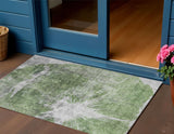 3' X 5' Green And Gray Abstract Washable Indoor Outdoor Area Rug