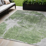 5' X 8' Green And Gray Abstract Washable Indoor Outdoor Area Rug