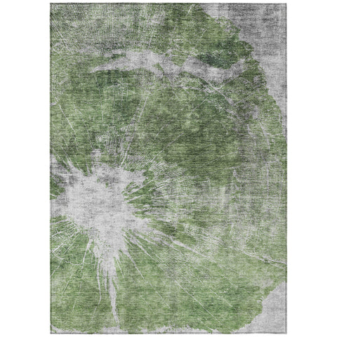5' X 8' Green And Gray Abstract Washable Indoor Outdoor Area Rug