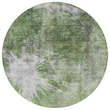8' Green And Gray Round Abstract Washable Indoor Outdoor Area Rug