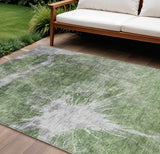 8' X 10' Green And Gray Abstract Washable Indoor Outdoor Area Rug