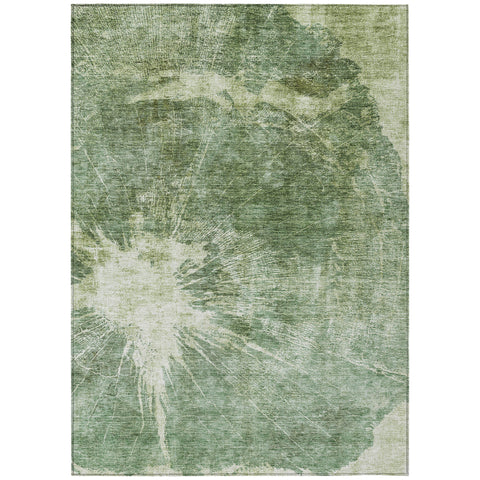 5' X 8' Fern Green And Artichoke Green Abstract Washable Indoor Outdoor Area Rug