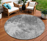 8' Gray Charcoal And Silver Round Abstract Washable Indoor Outdoor Area Rug