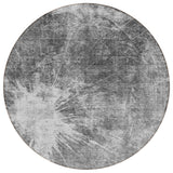 8' Gray Charcoal And Silver Round Abstract Washable Indoor Outdoor Area Rug